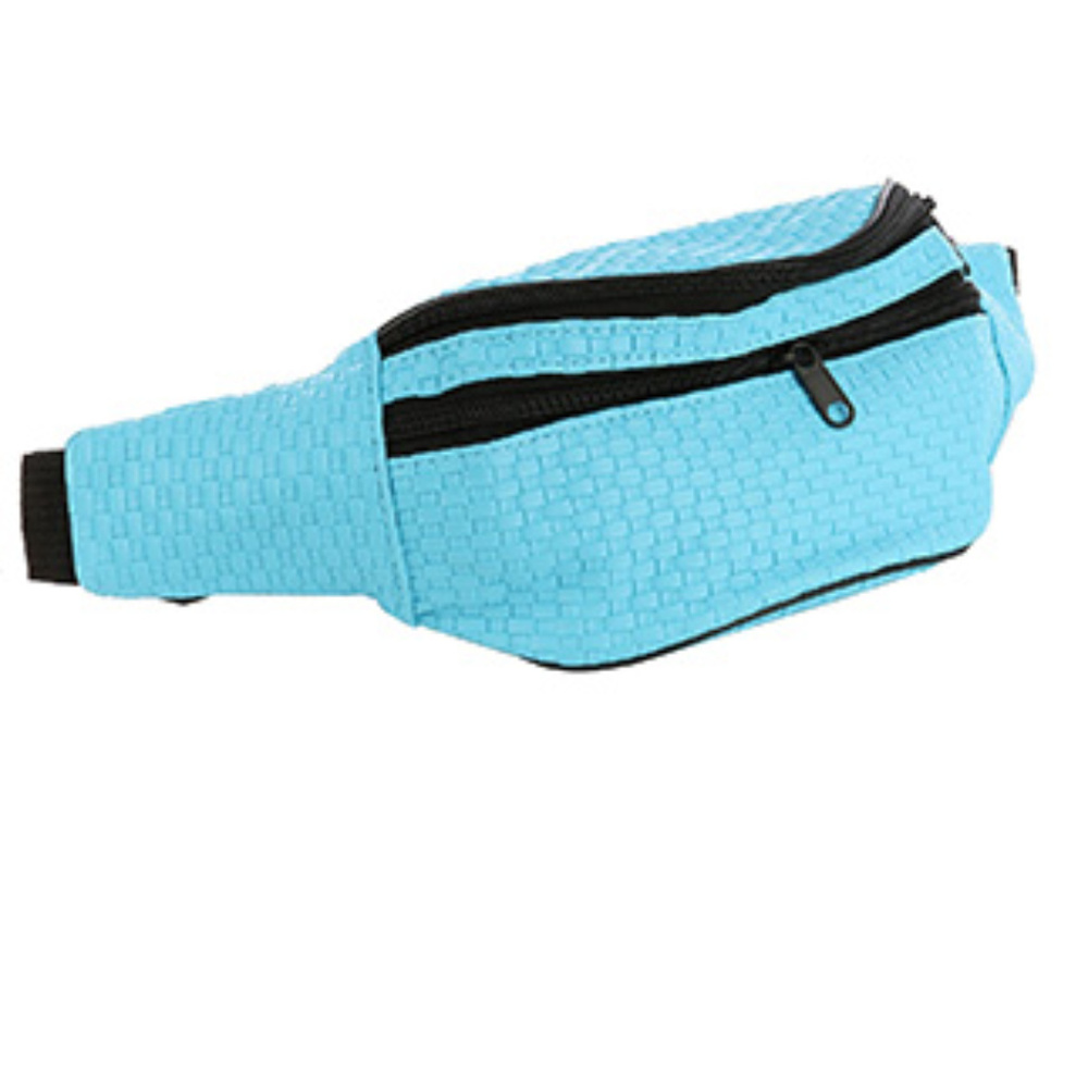 BASKET WEAVE FAUX LEATHER FANNY PACK BAG Blue NEW